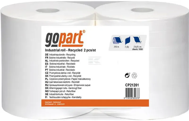 Tørkepapir, hvit rull, 23 cm x 250 m, 2-lags, ytre Ø 270 mm, pre